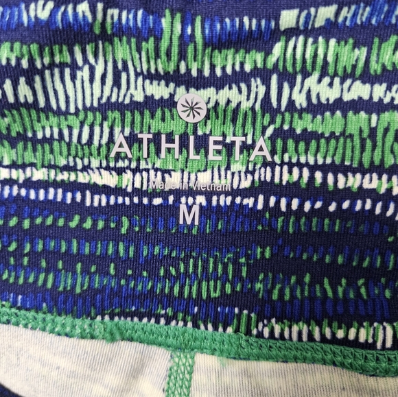 Athleta Athletic Womens Leggings Blue Green Strip Size Medium M - Picture 8 of 9